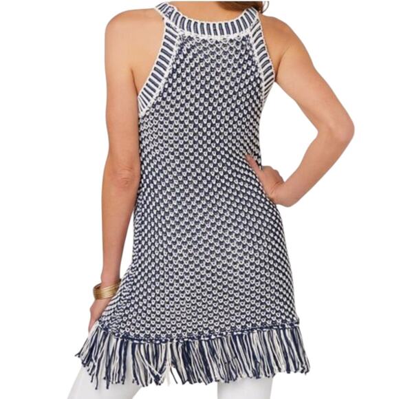 6th & Lane Bambado Fringe Crochet Tunic Sweater Top Blouse Color Blue Size 18/20 - Picture 2 of 10